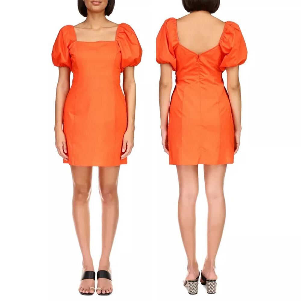 Sanctuary Resort Mini Poplin Dress Short Puff-Sleeve Square Neck Red Hots Size 4